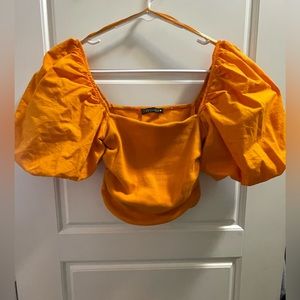 Zara puffy sleeve orange crop top